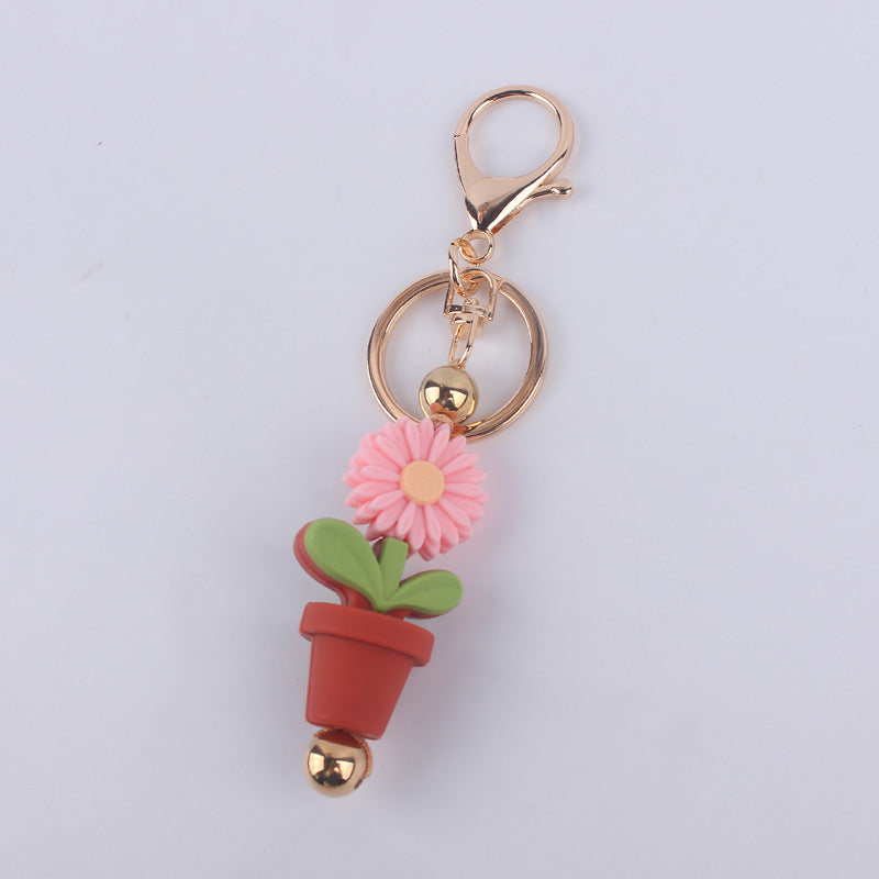 Wholesale Cartoon Daisy Flower Silicone Bead Keychain